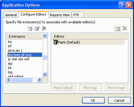 Application Options Configure Editors tab