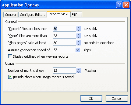 Application Options Reports View tab