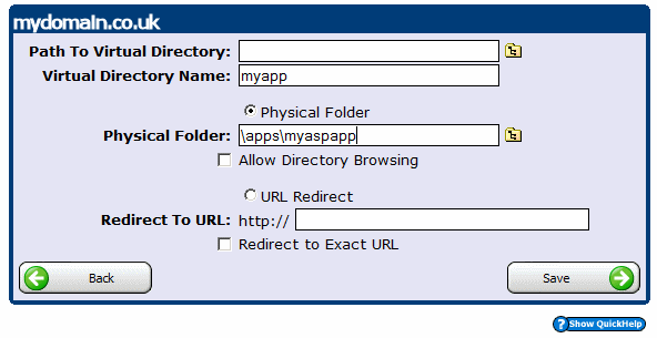 Virtual directory settings