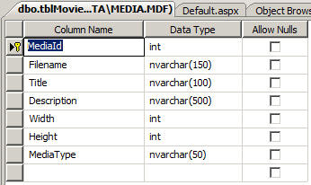 Field structure for table tblMovies