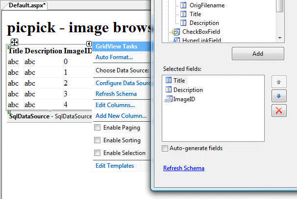 Gridview configured to display required fields