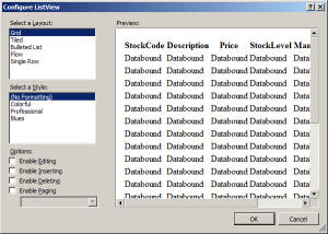 Configure ListView dialog