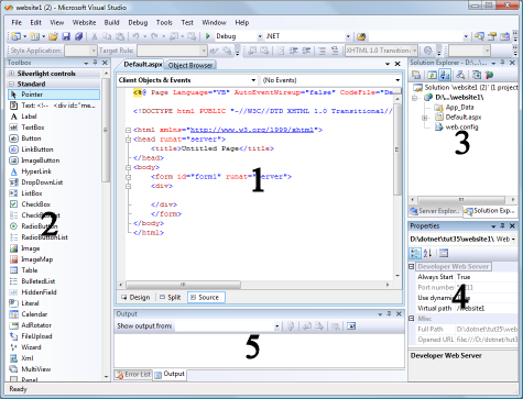 Visual Web Designer user interface