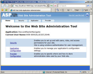 Website admin tool home page