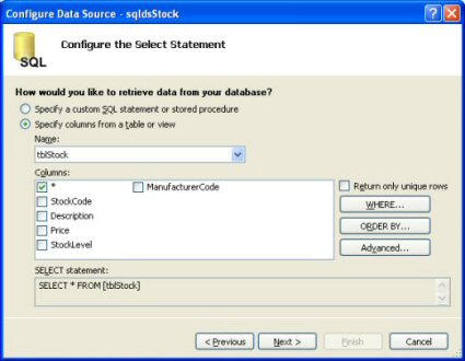 Configure Data Source - Configure Select