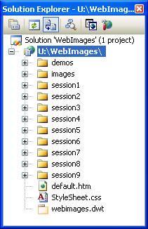 Solution explorer view of a typical small website